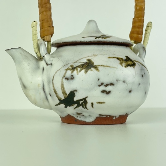 Handmade Miniature Stonewear Teapot Shoji Hamada Style Bamboo Handle Lidded Bird - Picture 3 of 16